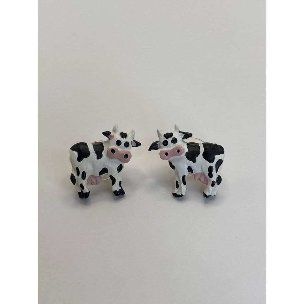 Cow Stud Earrings Black & White Pierced